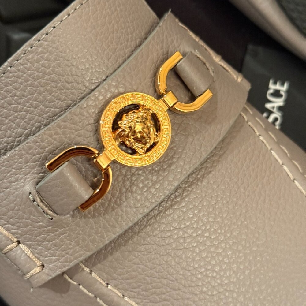 Versace 1017072 Gray Leather Driver Shoes with Medusa plaque, 42.5 - Picture 6 of 16